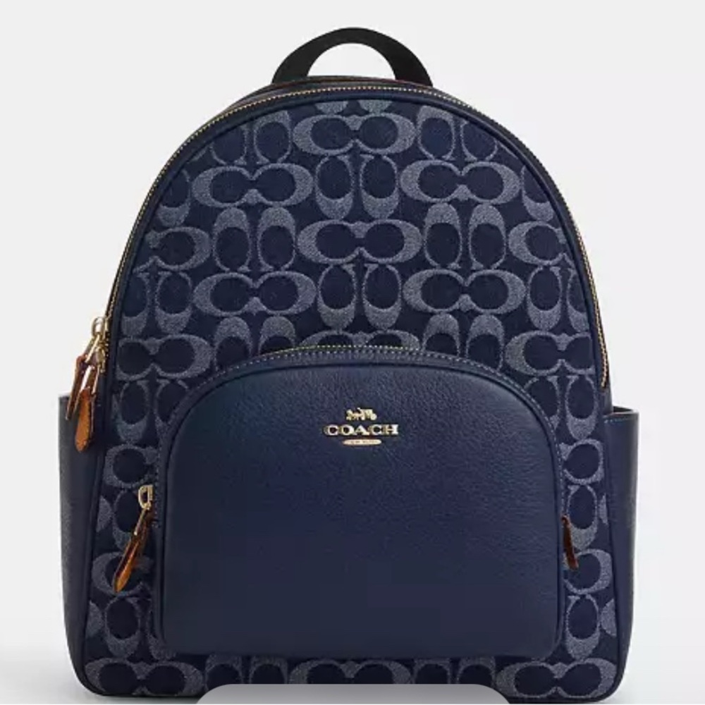 Coach Dark Blue Signature Pattern Backpack
